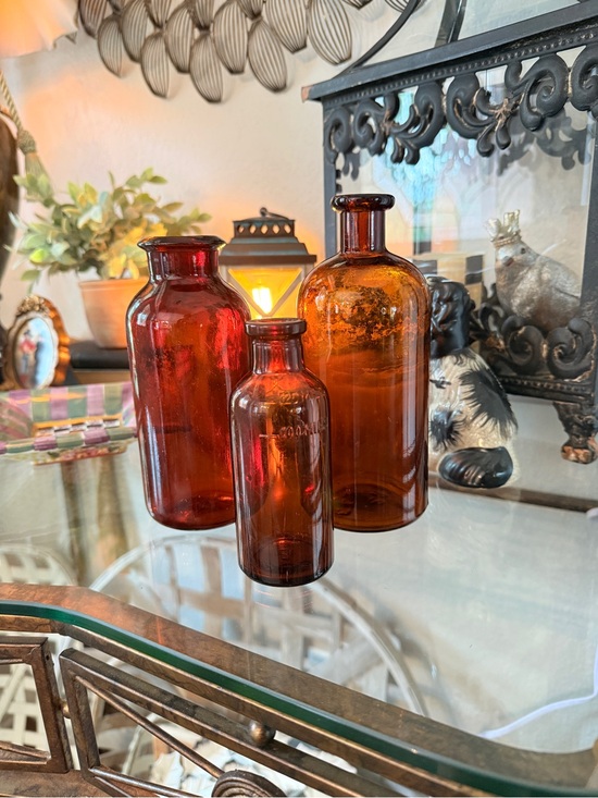 Antique Other - Antique Amber Glass Apothecary Bottle Trio